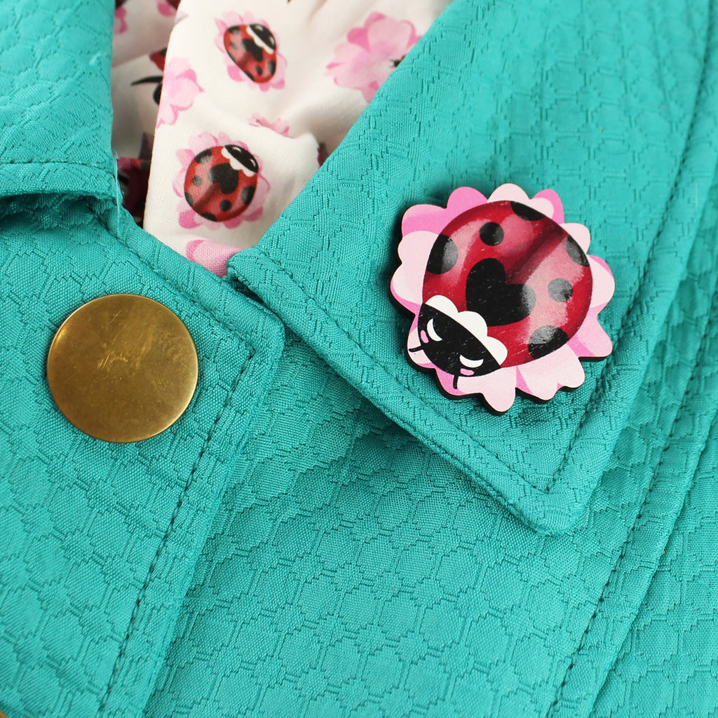 Ladybird Brooch SLIGHT SECOND - ladybug wooden pin