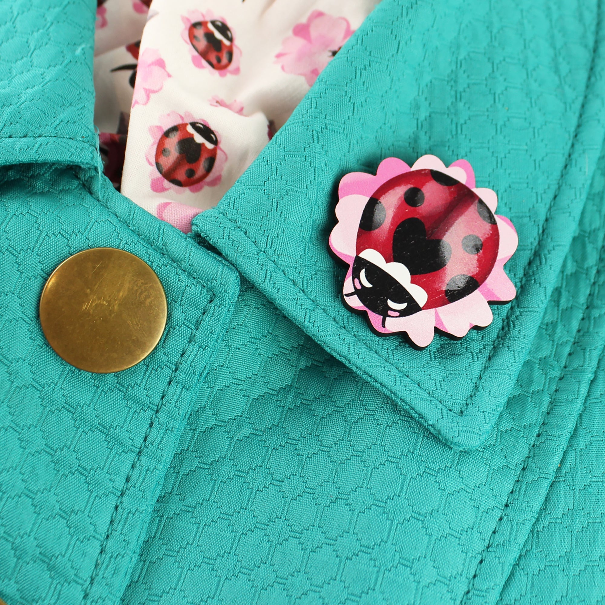 Ladybird Brooch SLIGHT SECOND - ladybug wooden pin