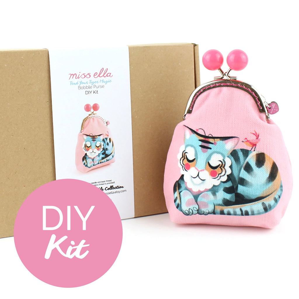 DIY KIT - Pink Meditating Tiger Bobble Purse
