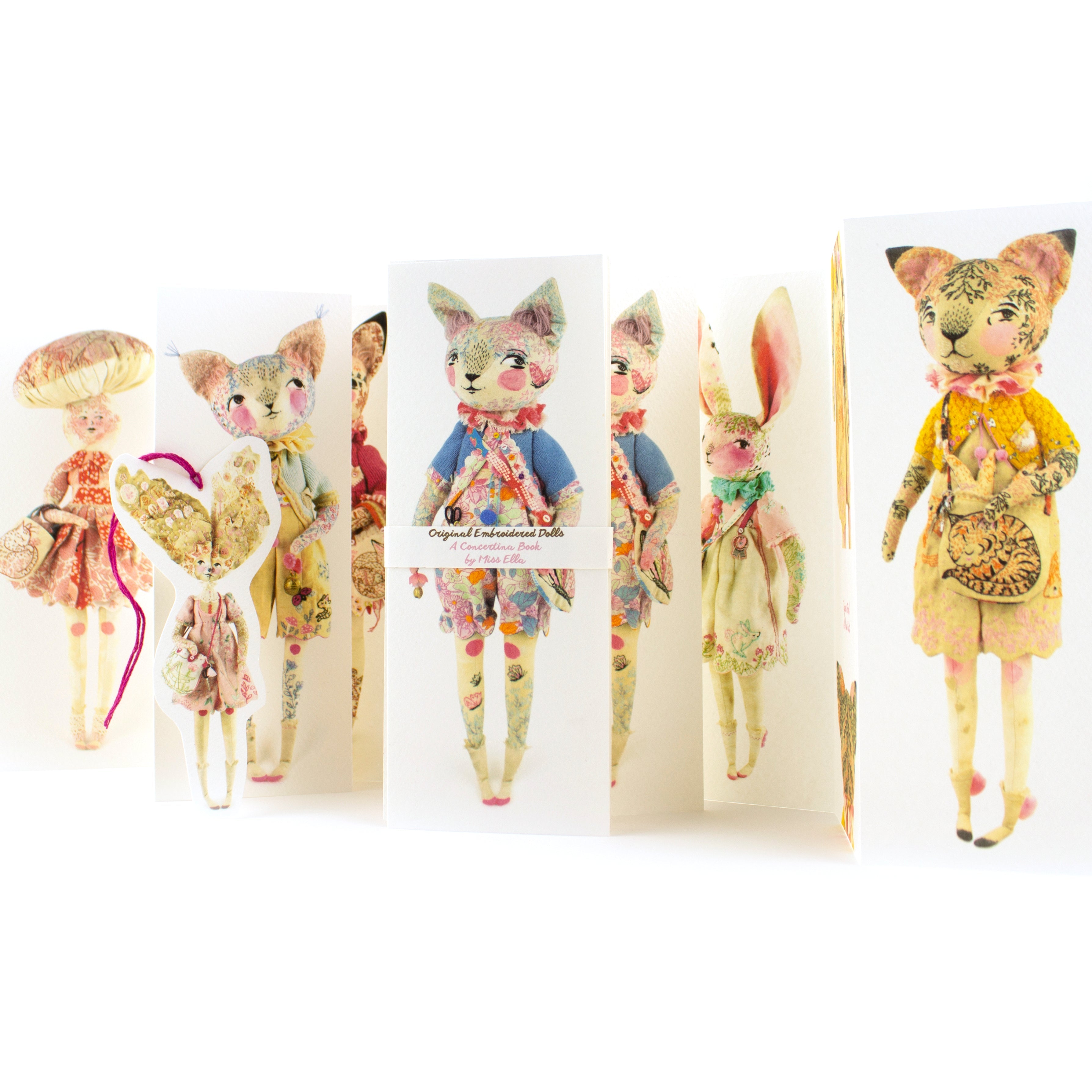 Concertina Book of Embroidered Art Dolls, Embroidery and Details - with FREE BOOKMARK
