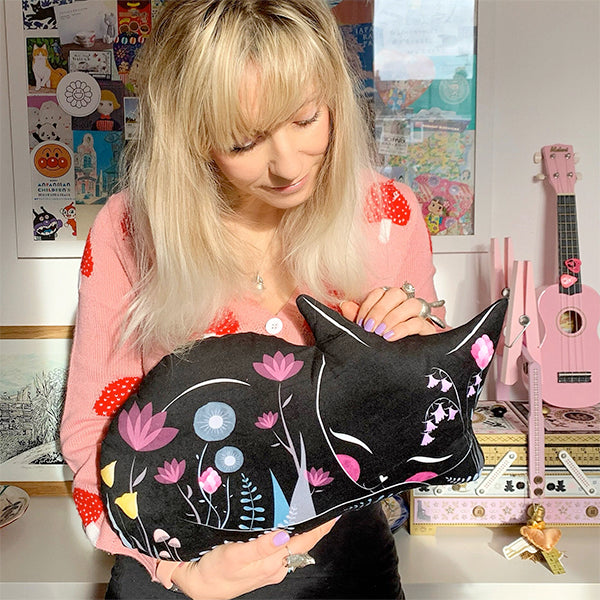 Velvet Black Cat Cushion