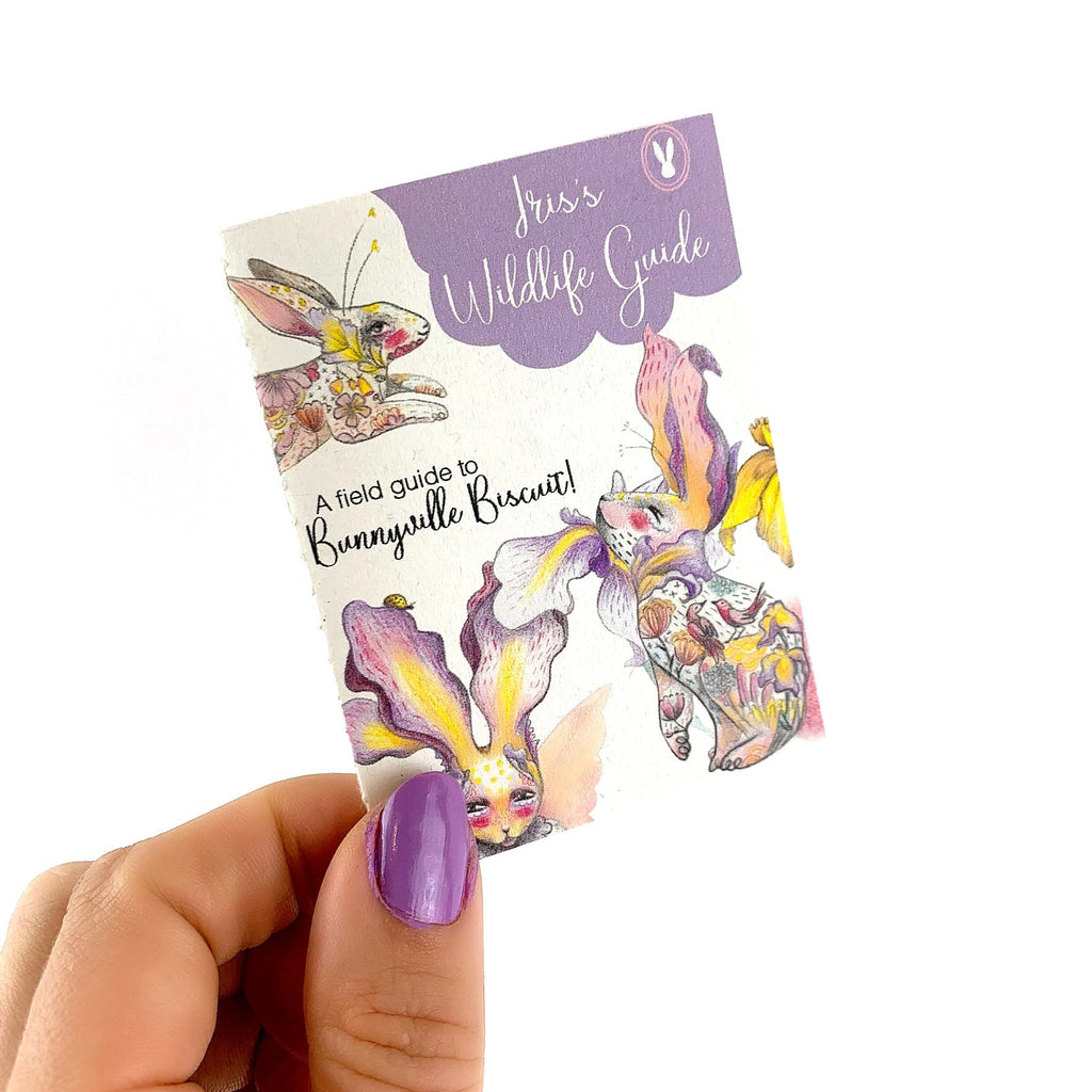 Iris the Flower Bunny with 12 page Handmade Illustrated Mini Book