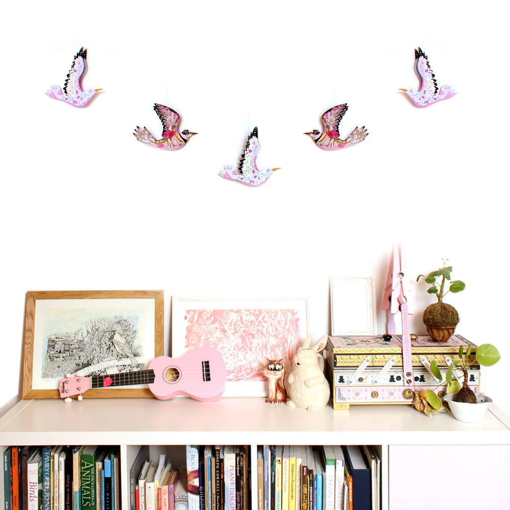 6 Bird Bunting DIY KIT - paper decorations - Floral Sea Gulls and Ringed Plover