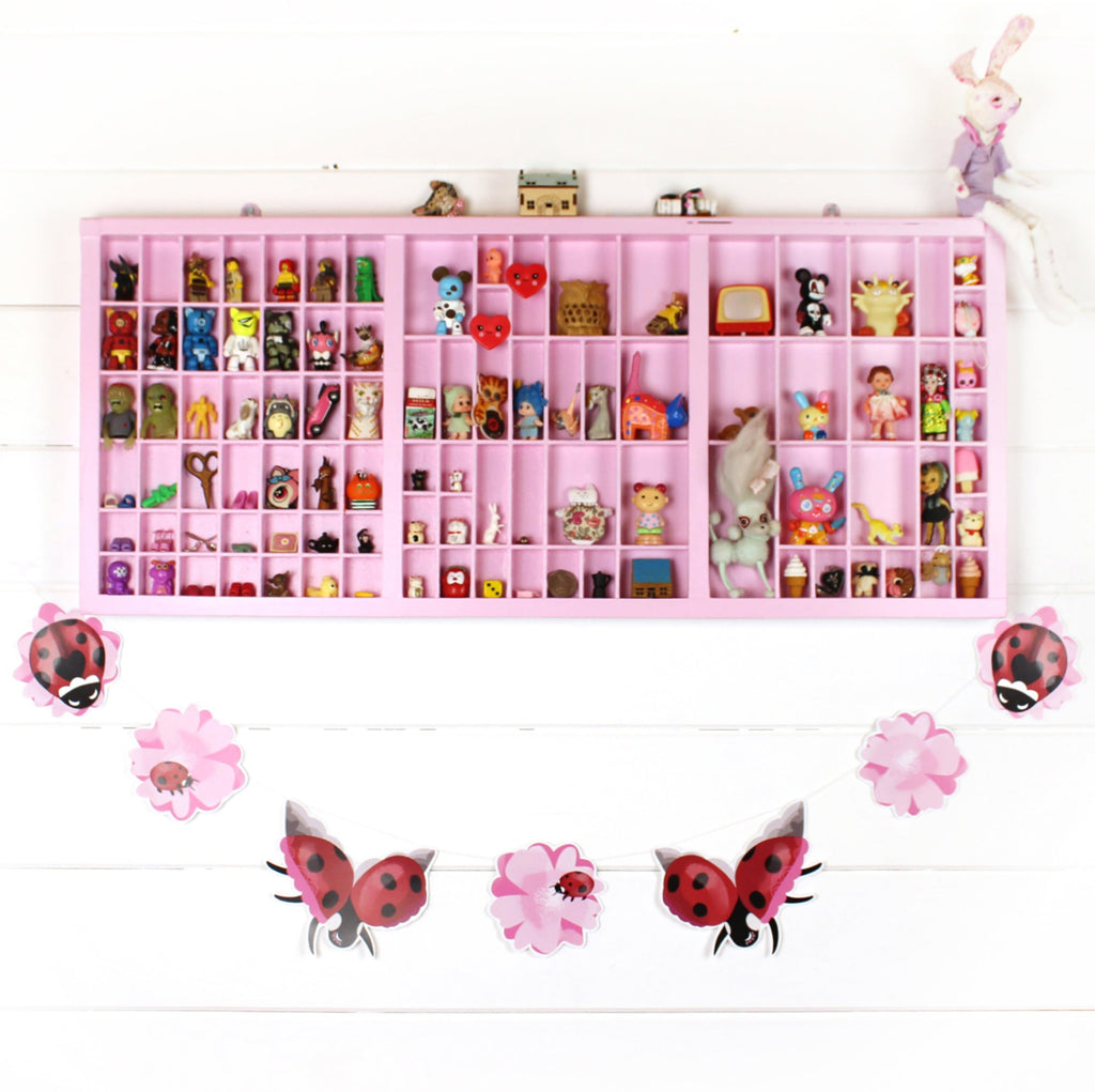 Ladybird Bunting - Card Ladybugs and Pink Sakura Flowers END OF LINE SALE
