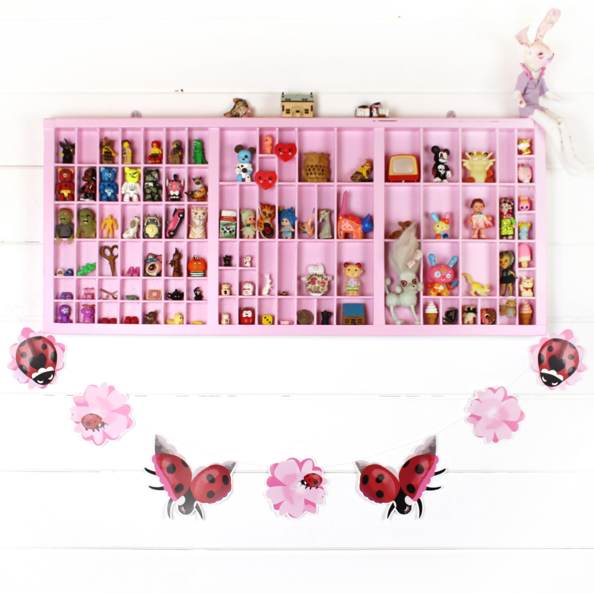 Ladybird Bunting - Card Ladybugs and Pink Sakura Flowers END OF LINE SALE