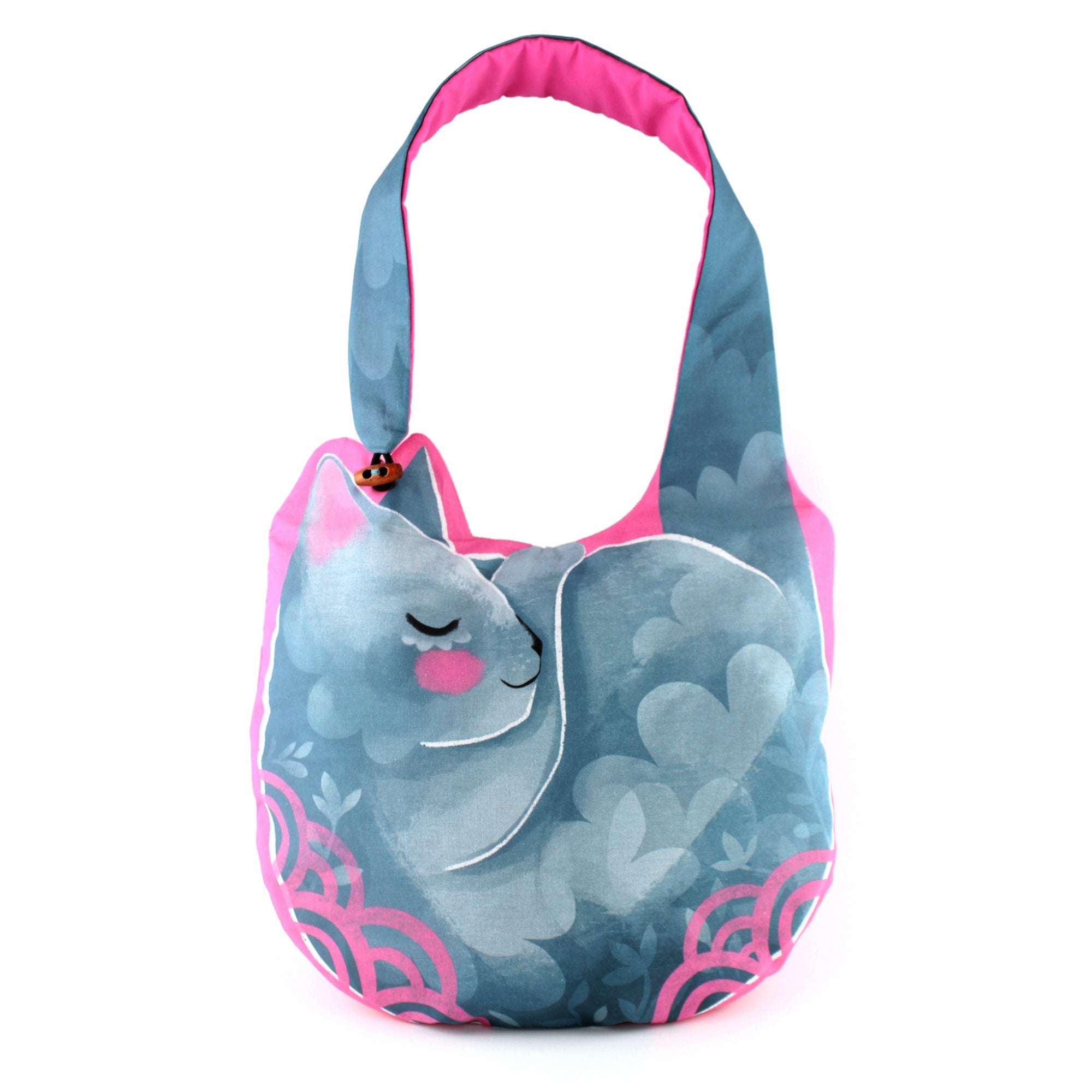 SOLD OUT * DIY KIT - Cat Shoulder Bag - Organic cotton padded bag, optional cross body strap blue