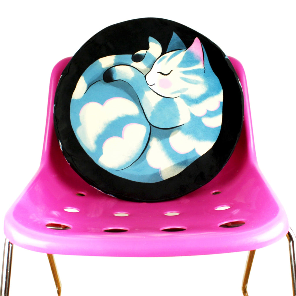 Cat Cushion (Large ) - Curled up Blue Tabby Cat