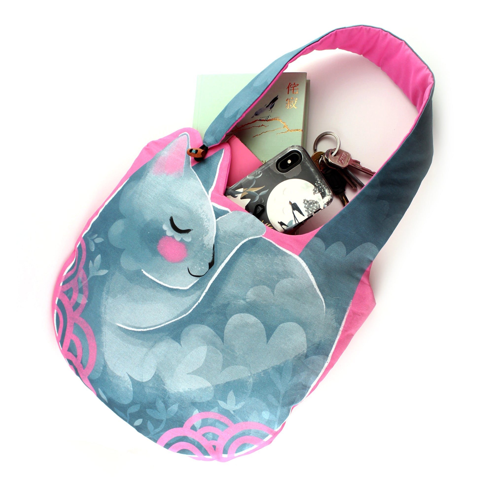 SOLD OUT * DIY KIT - Cat Shoulder Bag - Organic cotton padded bag, optional cross body strap blue