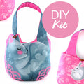 SOLD OUT * DIY KIT - Cat Shoulder Bag - Organic cotton padded bag, optional cross body strap blue