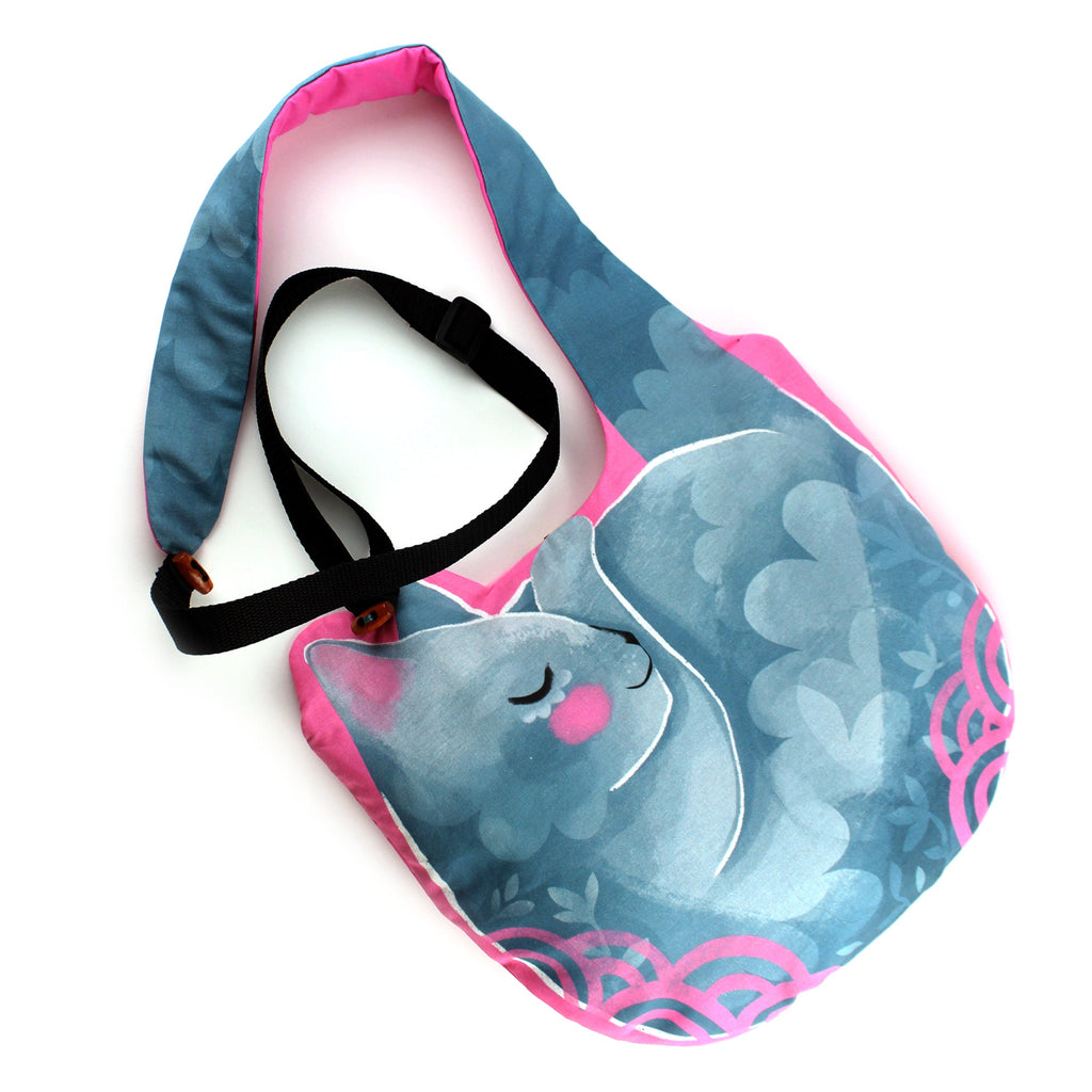 SOLD OUT * DIY KIT - Cat Shoulder Bag - Organic cotton padded bag, optional cross body strap blue