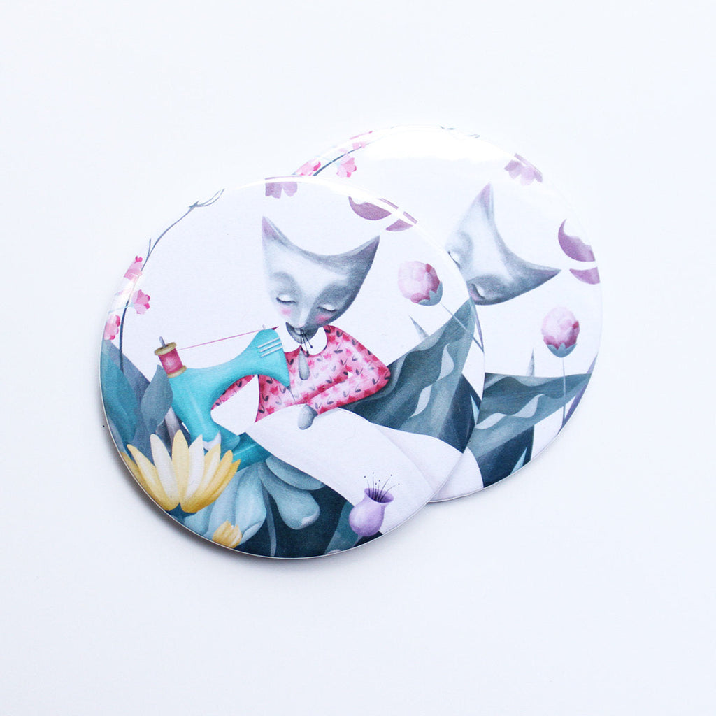 Sewing Cat Pocket Mirror