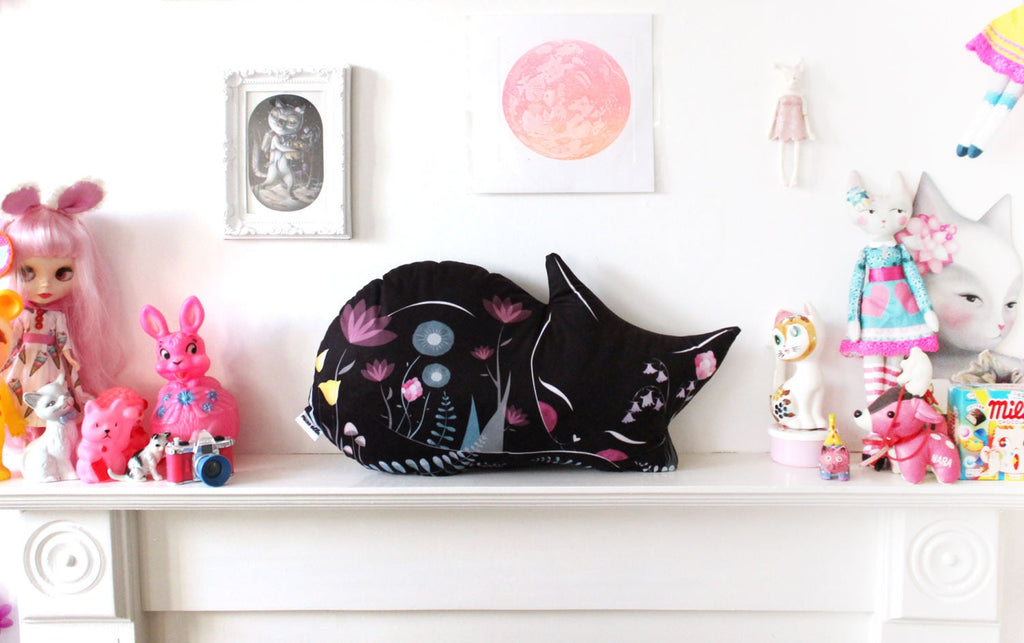 Velvet Black Cat Cushion