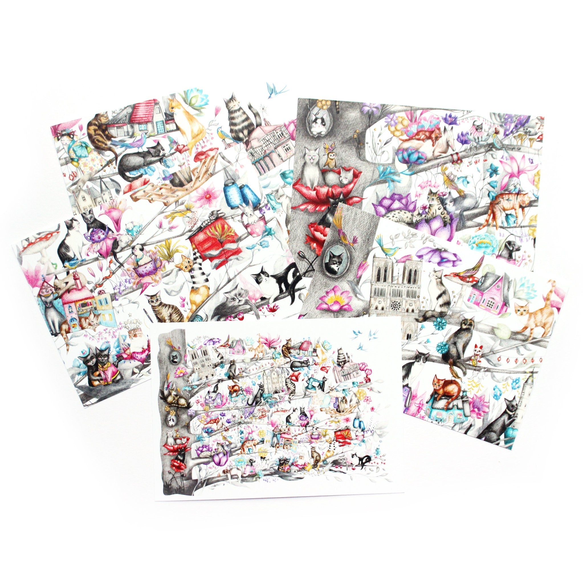 Large Cat Tree postcards - set of 5