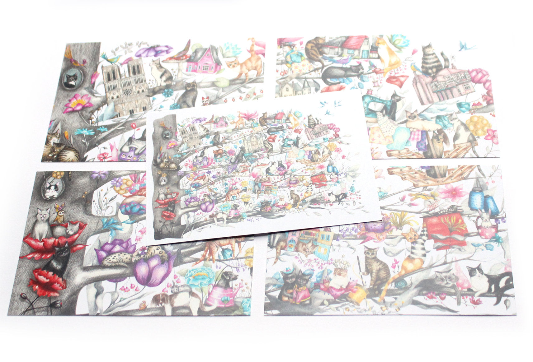 Large Cat Tree postcards - set of 5