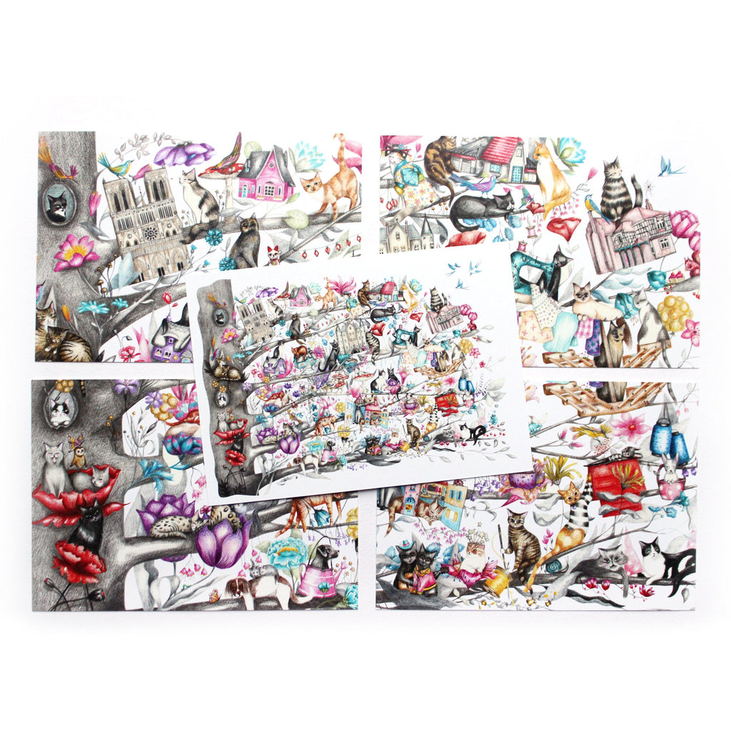 Large Cat Tree postcards - set of 5