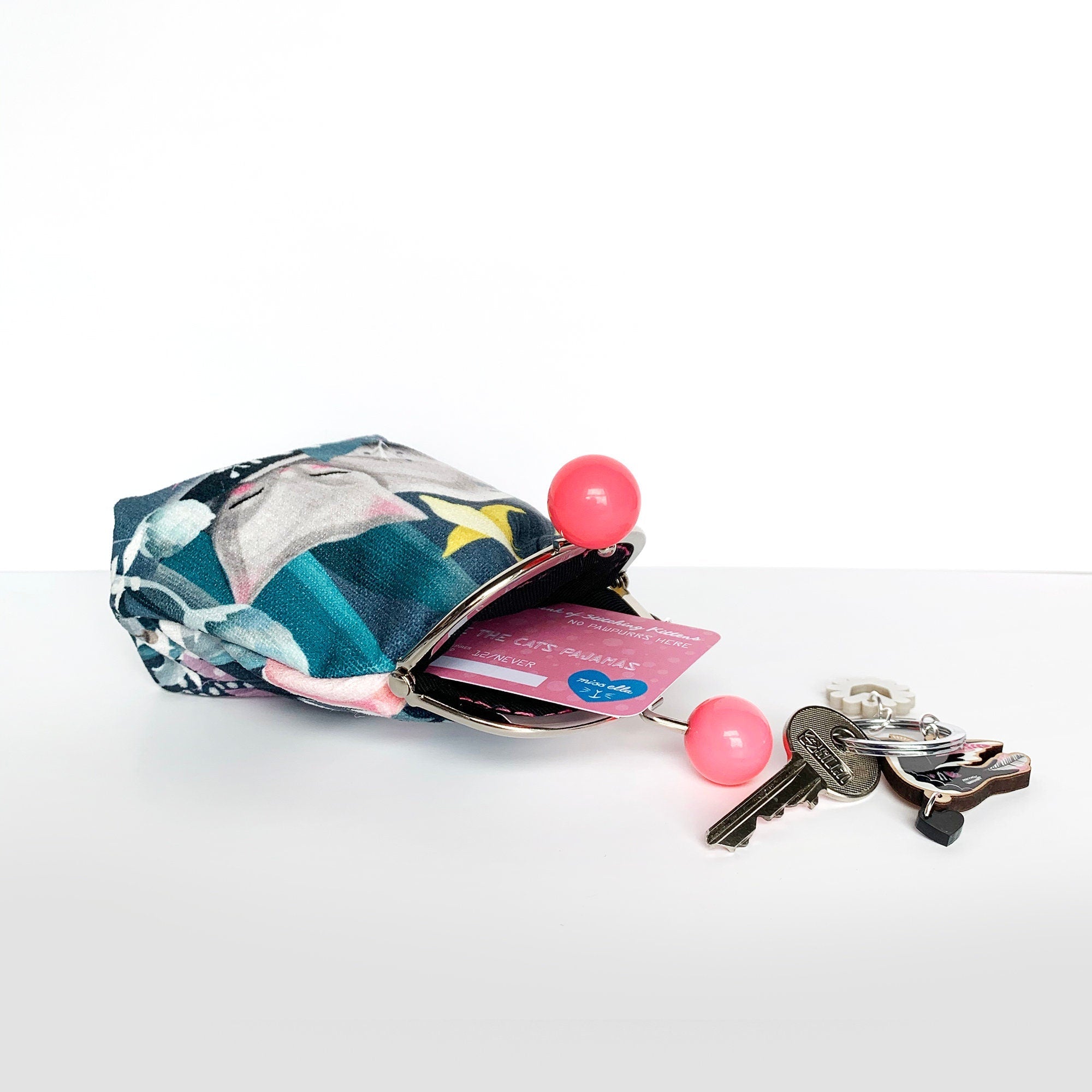 Floral Cat & Moon Bobble Purse