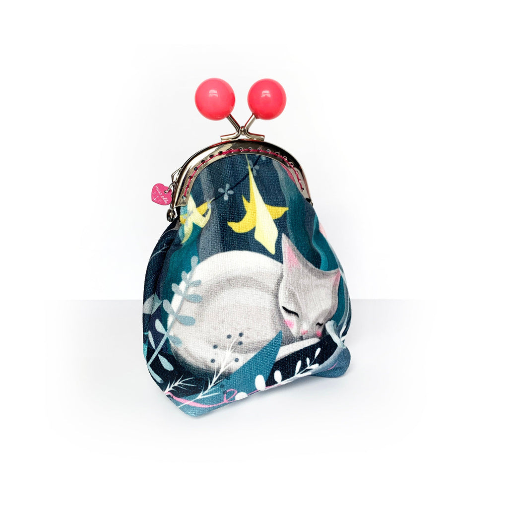 Floral Cat & Moon Bobble Purse