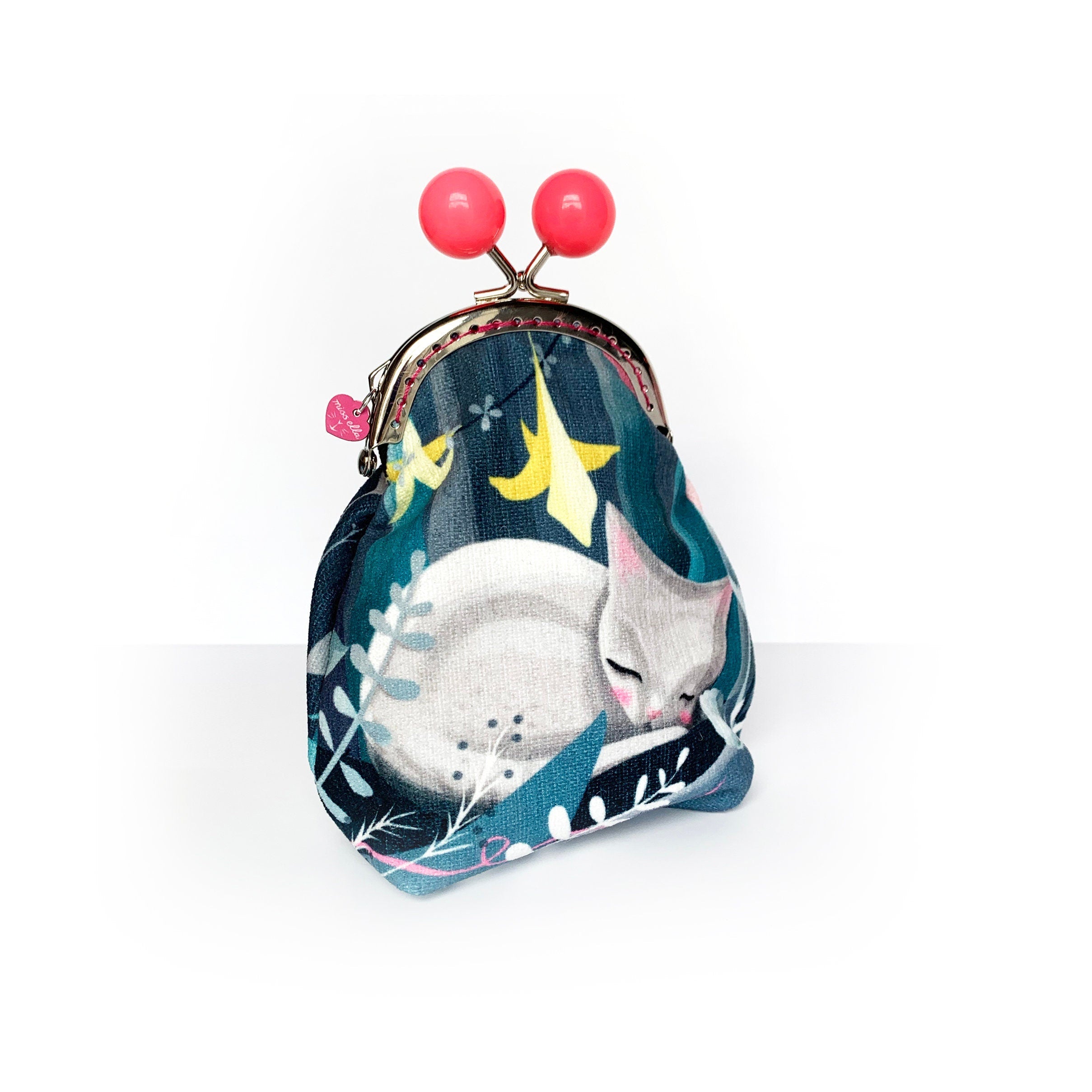 Floral Cat & Moon Bobble Purse