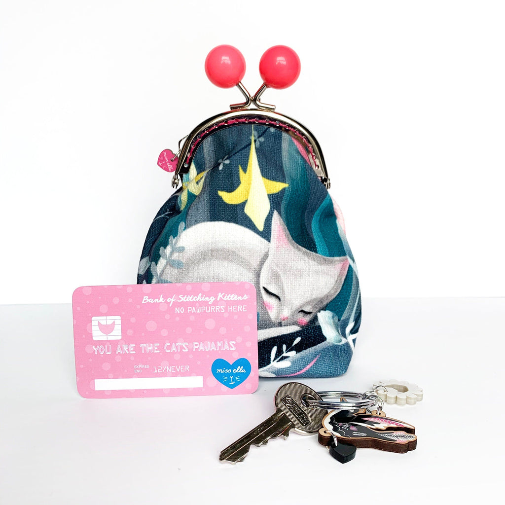 DIY KIT - Floral Cat Bobble Purse