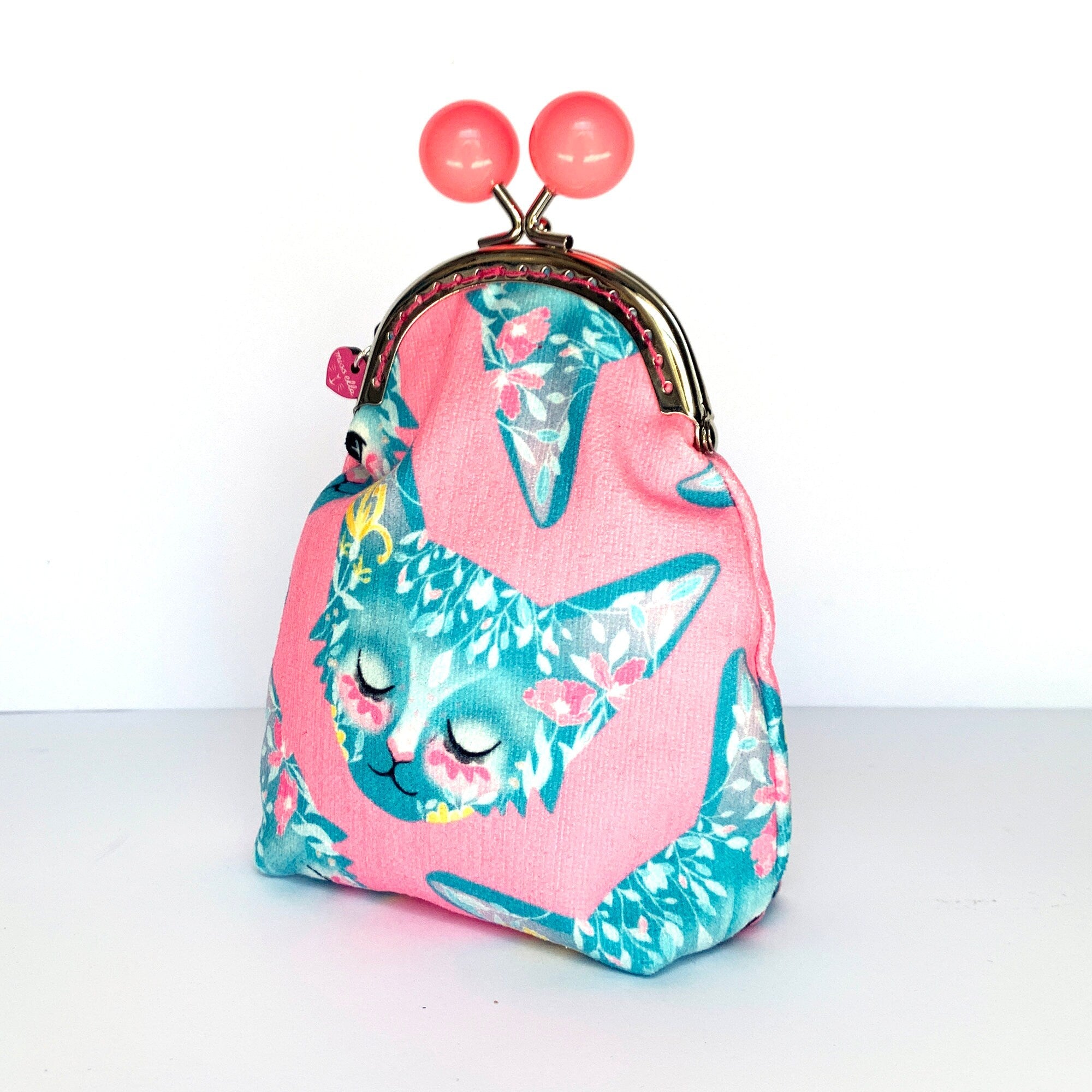 DIY KIT - Pink Foral Cat Bobble Purse