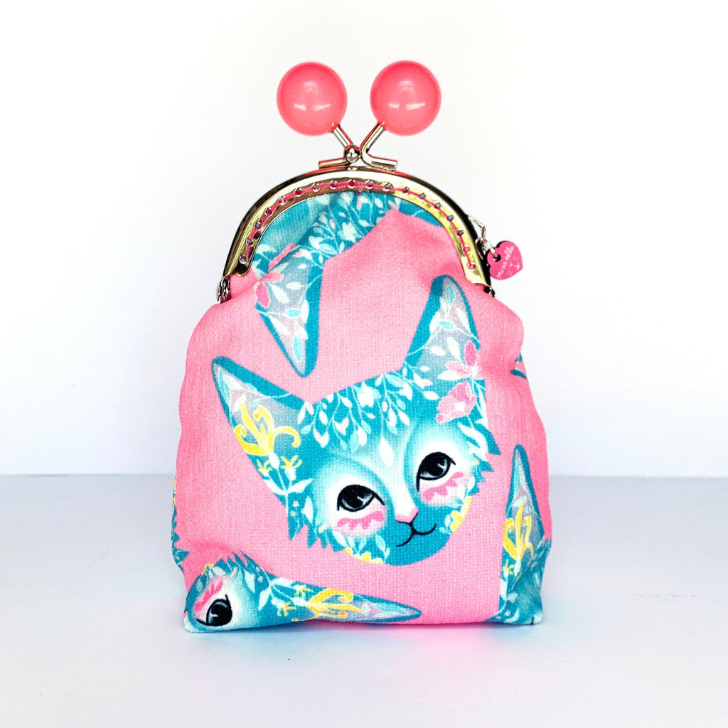 DIY KIT - Pink Foral Cat Bobble Purse