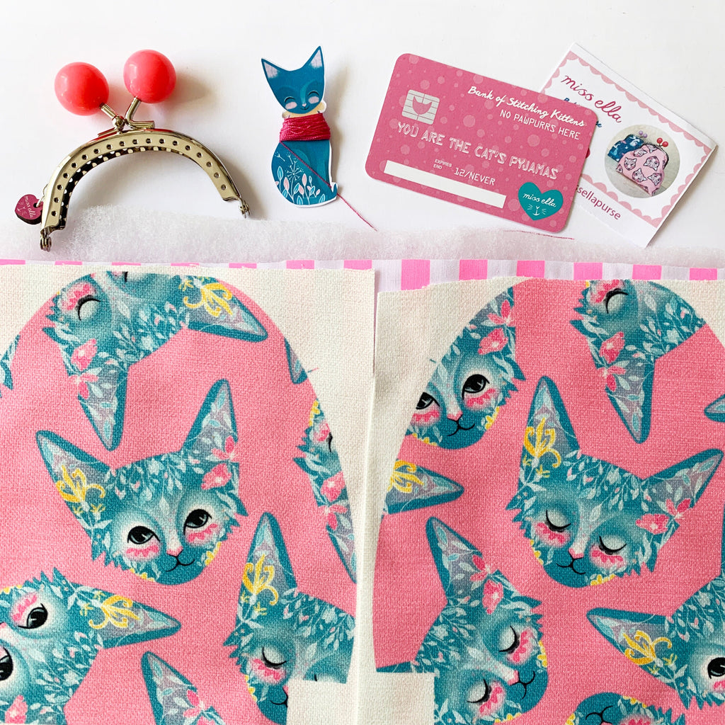 DIY KIT - Pink Foral Cat Bobble Purse