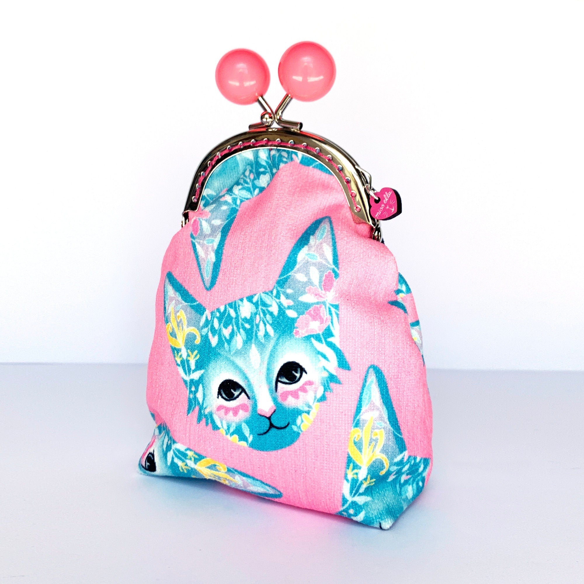 DIY KIT - Pink Foral Cat Bobble Purse