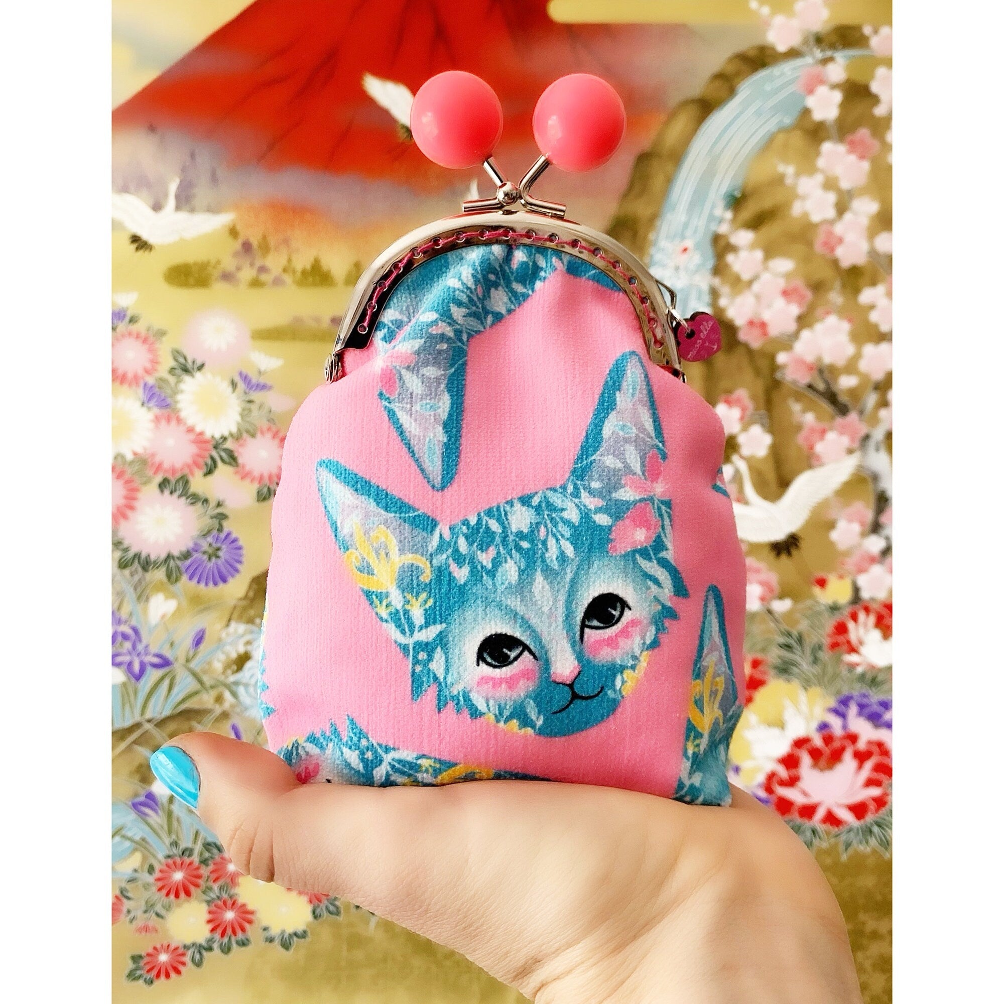 DIY KIT - Pink Foral Cat Bobble Purse