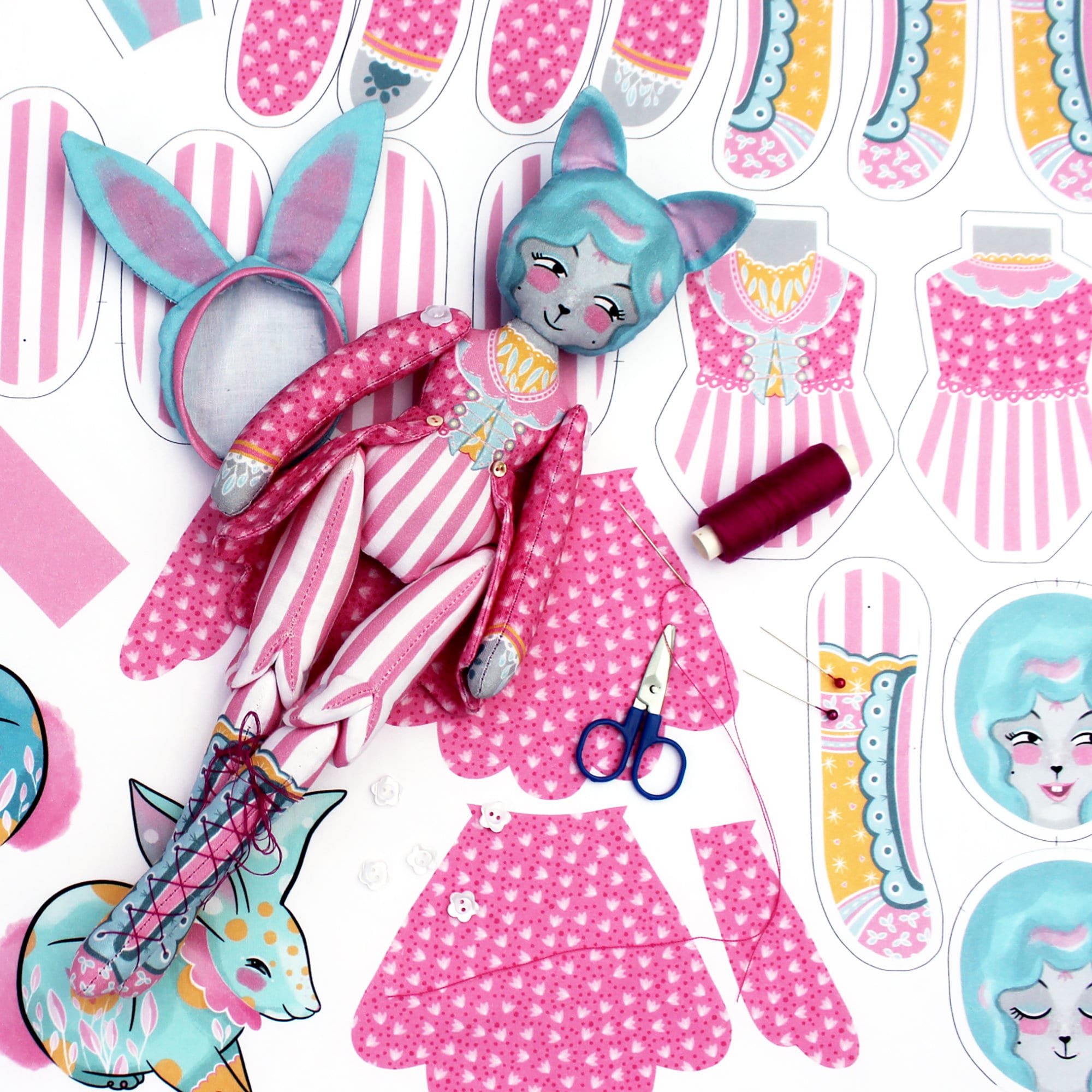 DIY Kit - Mewky the Circus Ringmaster Cat Bunny - FREE UK SHIPPING