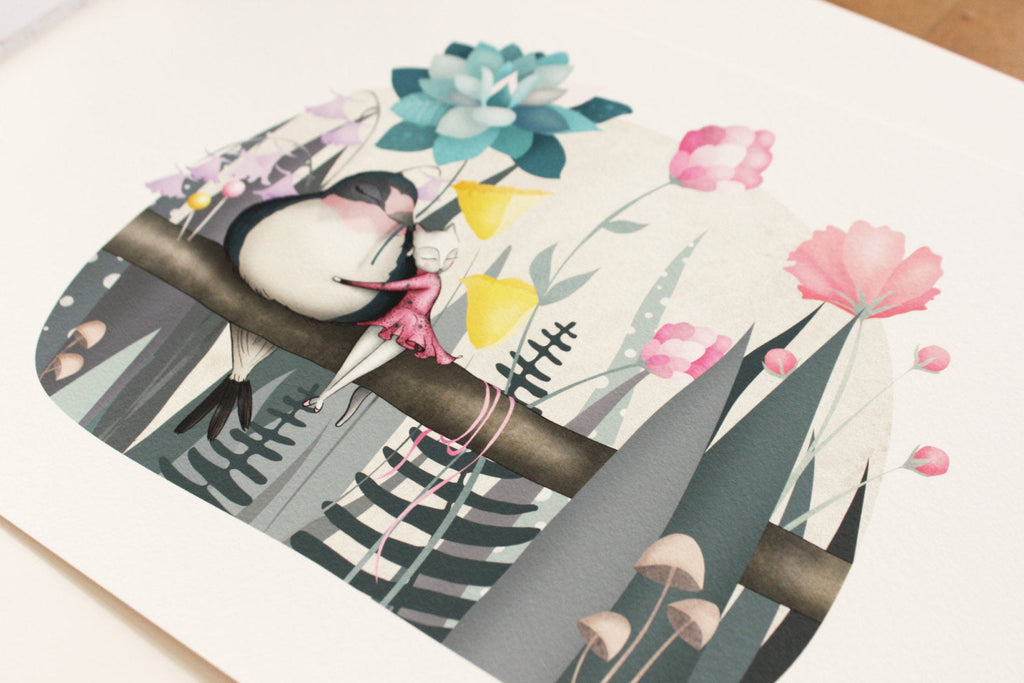Thumbelina Cat and Swallow Print
