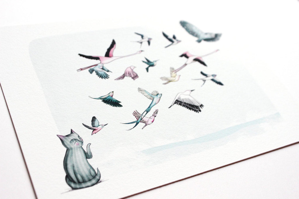 Cat Birds Print - "Freedom"