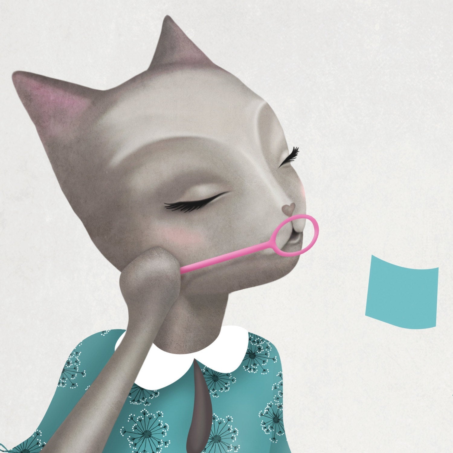 Origami Bubbles Cat Print