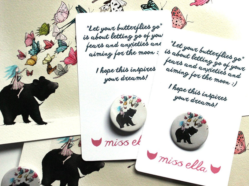 Moon Bear Butterflies Badges/Fridge Magnets