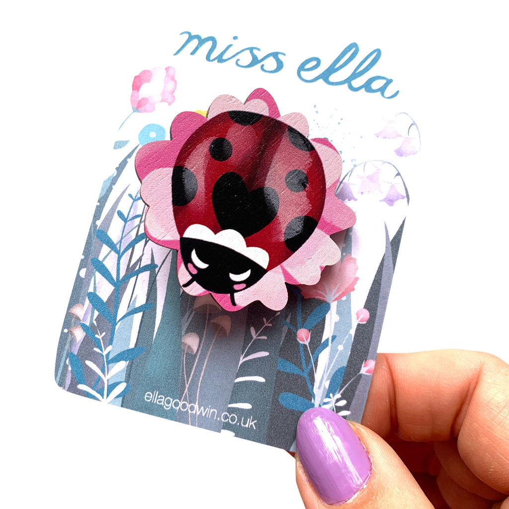 Ladybird Brooch SLIGHT SECOND - ladybug wooden pin