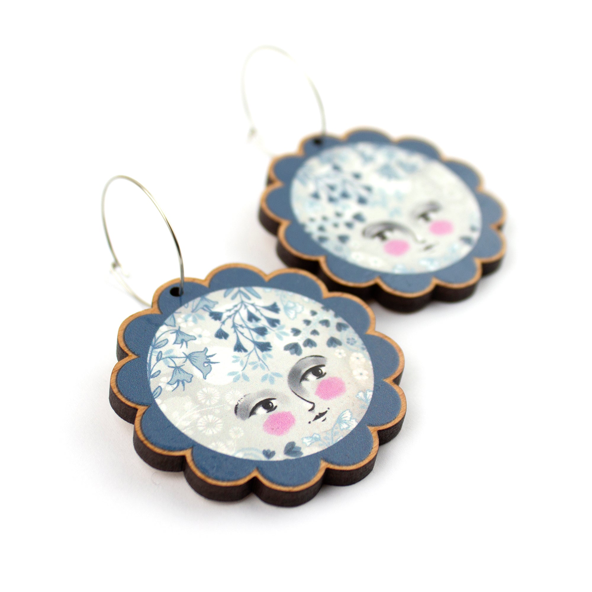 Moon Girl Earrings (Stainless steel hoops)