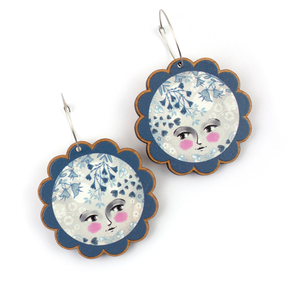 Moon Girl Earrings (Stainless steel hoops)