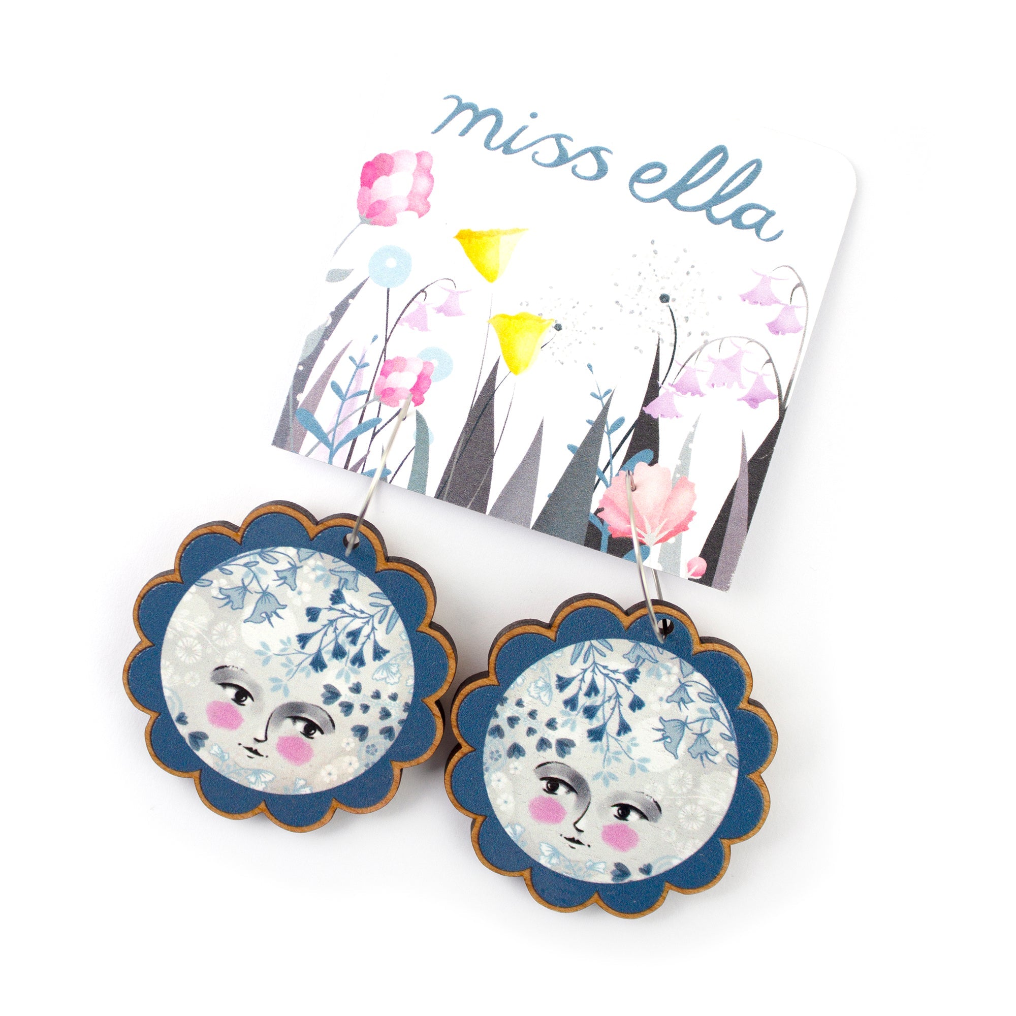 Moon Girl Earrings (Stainless steel hoops)