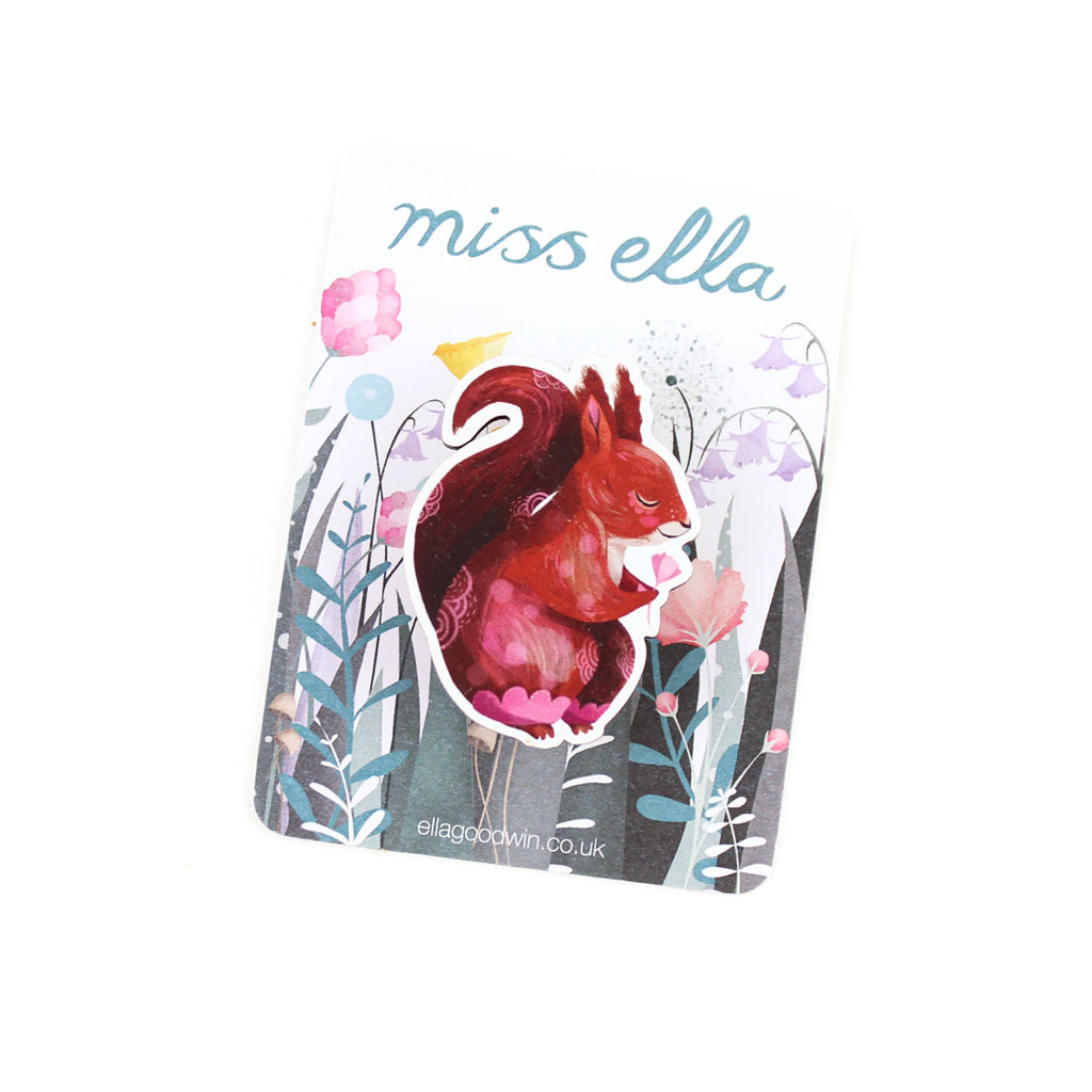 Red Squirrel Brooch - wooden pin